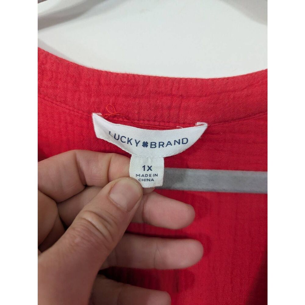Lucky Brand Dress women's size 1X red gauze tiered V-neck pockets airy - Picture 3 of 7